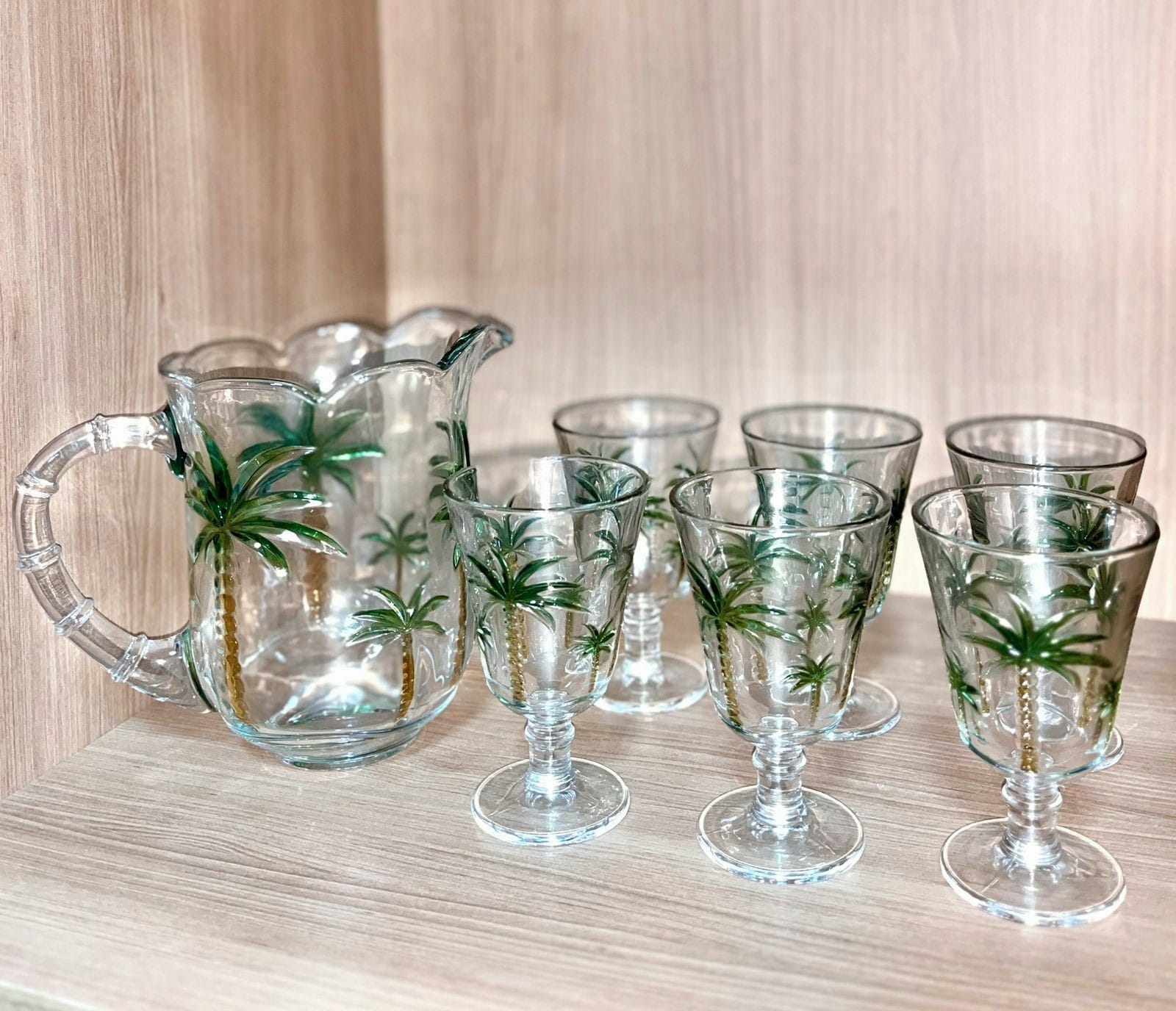 Conjunto Jarra e Taças Palm Print Lyor com 7 peças