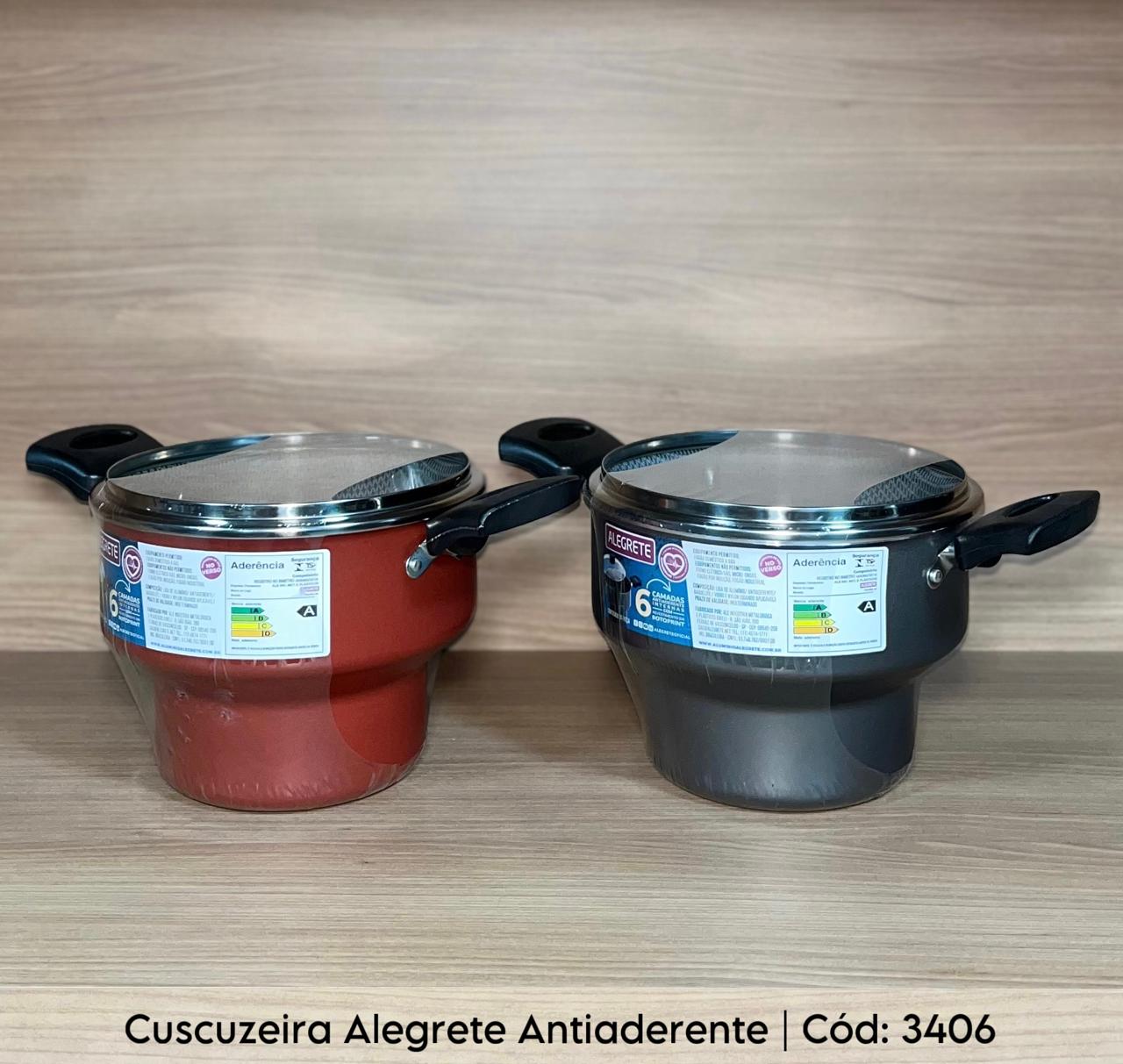 Cuscuzeira Alegrete Antiaderente com tampa de Vidro