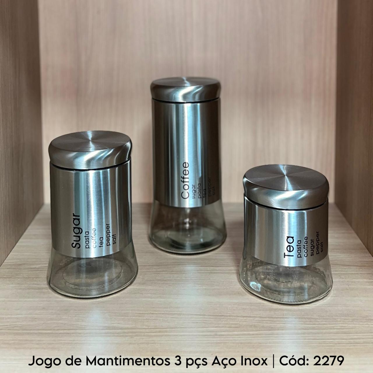 Jogo de Potes Herméticos aço inox e vidro 3 peças