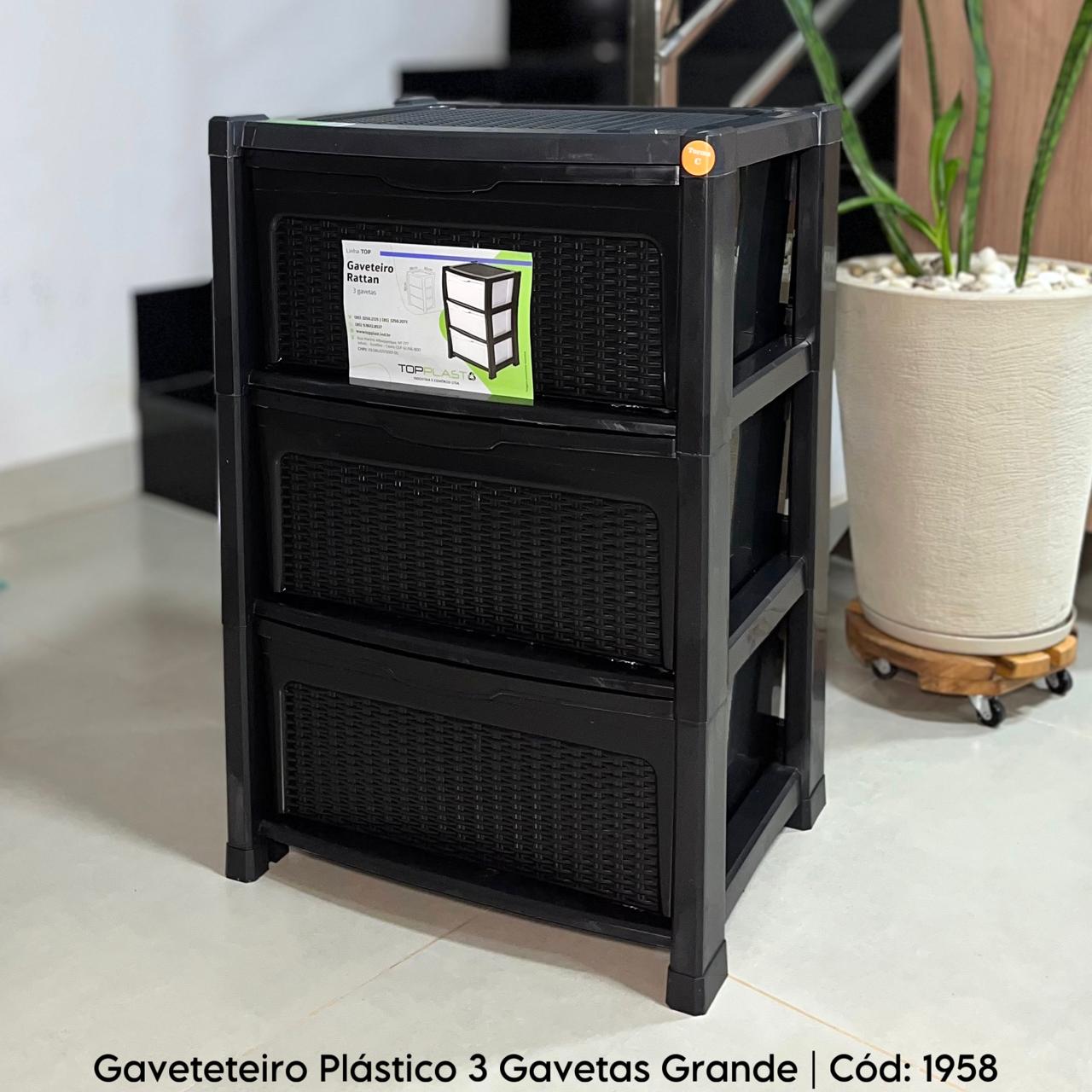 Gaveteiro Rattan Plastico com 3 gavetas grandes