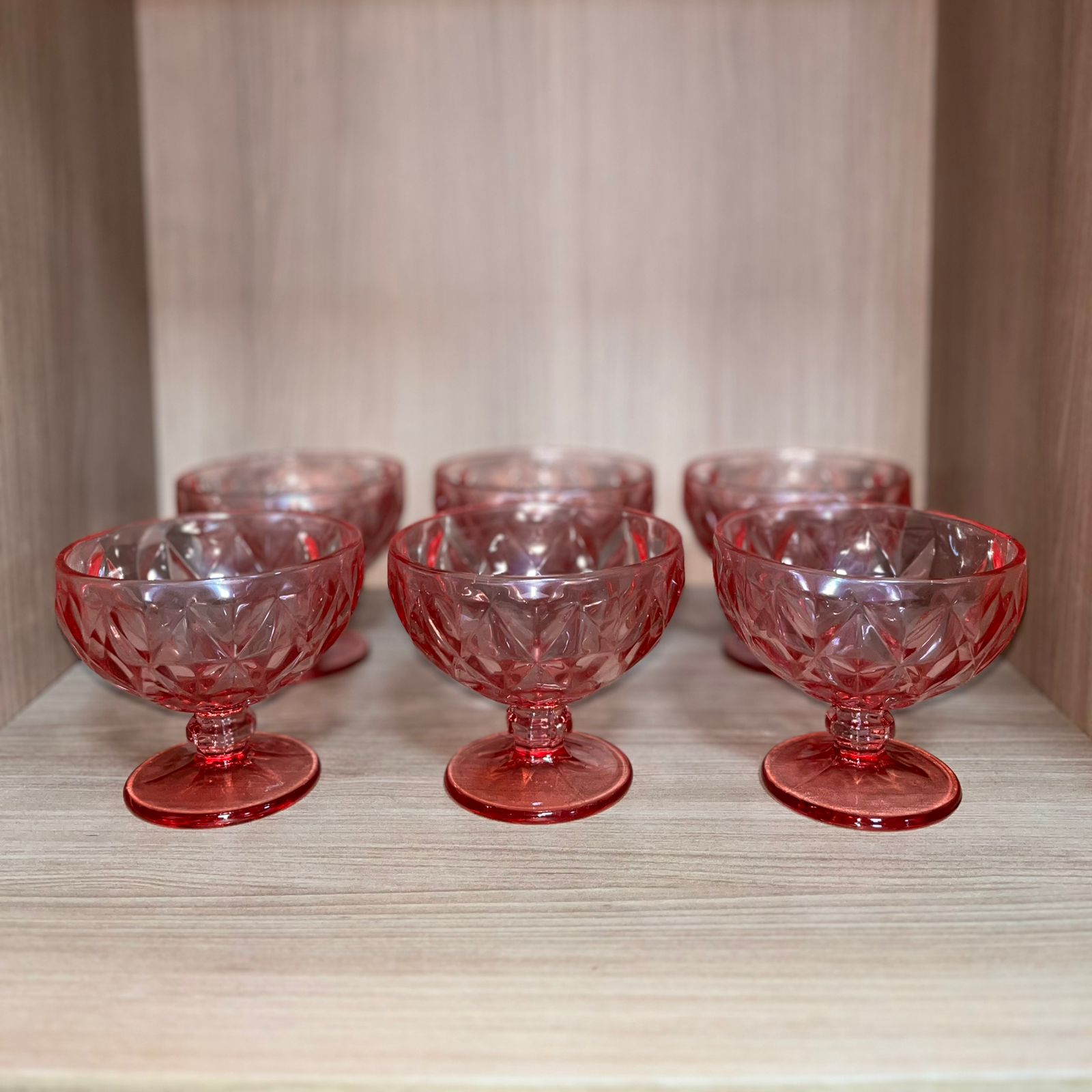 Conjunto de Taças para Sobremesa Diamante Rosa Ametista com 6 peças