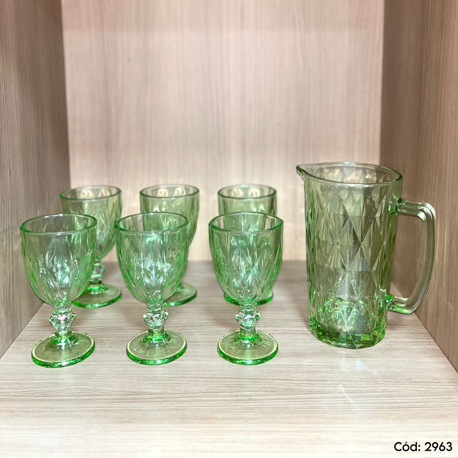 Conjunto Jarra e Taças Diamond Esmeralda 7 peças