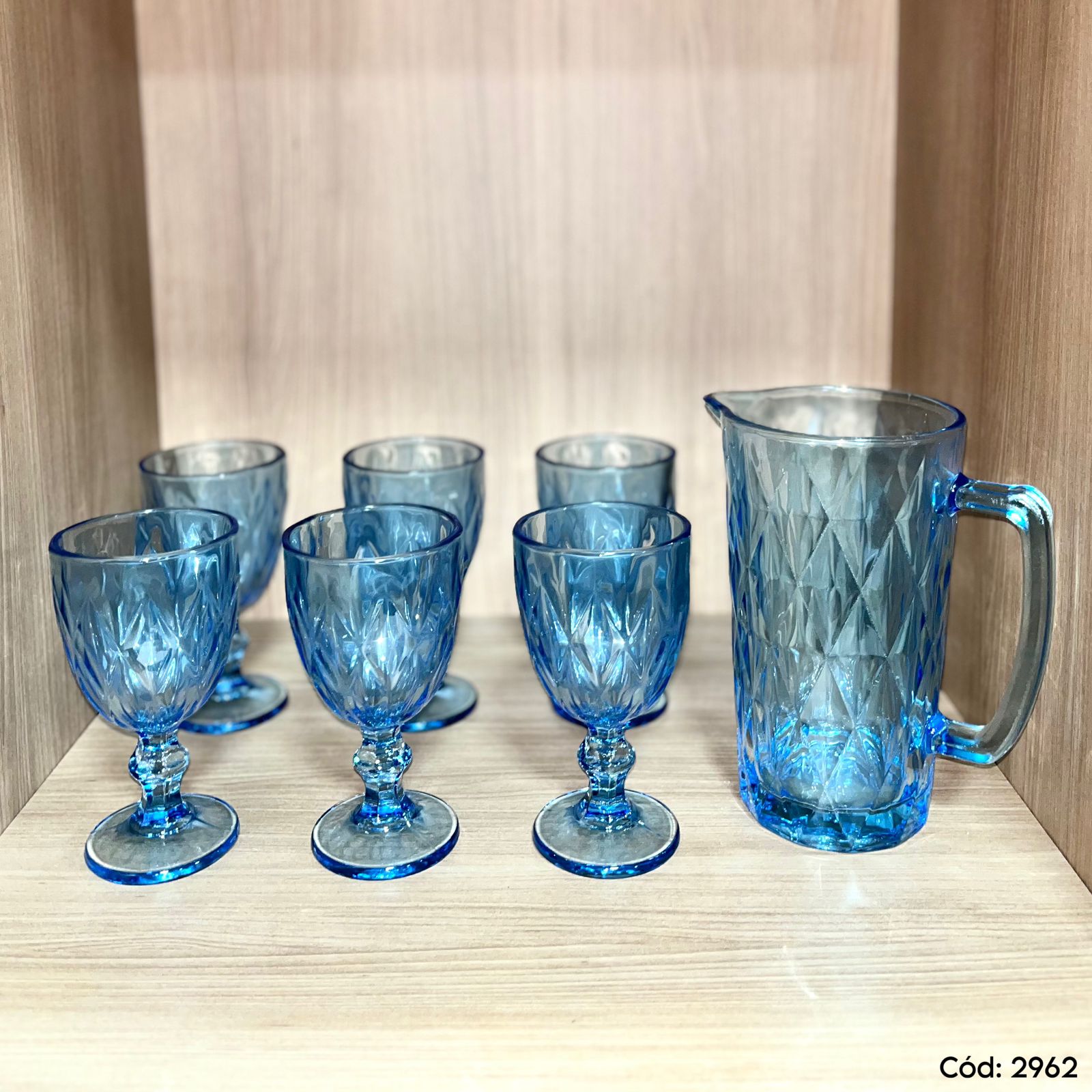 Conjunto Jarra e Taças Diamond Safira 7 peças
